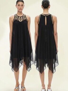 WITCHERY Black Chiffon Silk Cocktail Dress - Size S
